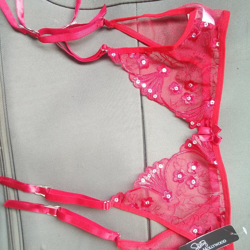 ​NWT Shirley of Hollywood Red Floral Scalloped Garter Belt SM/MED